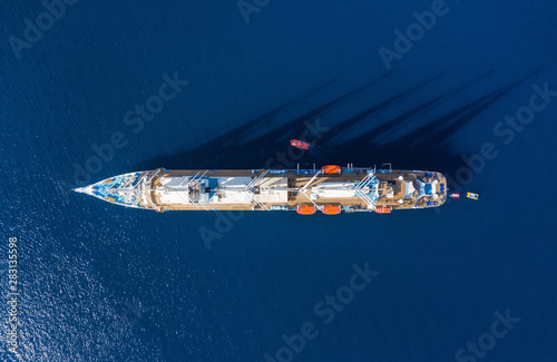 Dubrovnik, Croatia. Aerial view at the cruise ship with sail. Adventure and travel. Landscape with cruise liner on Adriatic sea. Luxury cruise. Travel - image