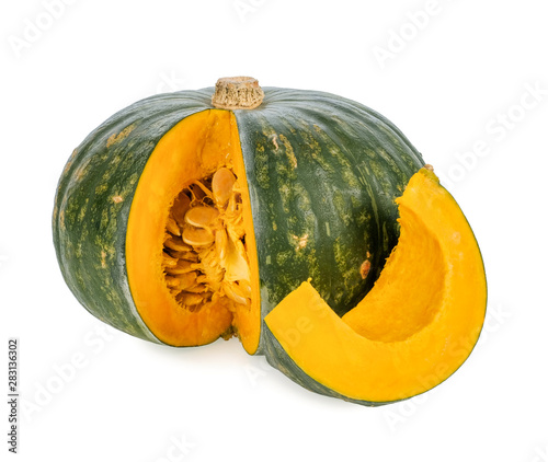 green pumpkin isolated on white background.