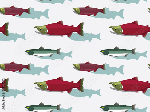Fish Sockeye Salmon Cartoon Background Seamless Wallpaper