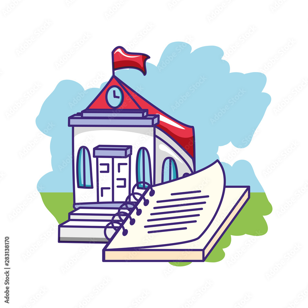 Fototapeta premium school building with notebook school supply