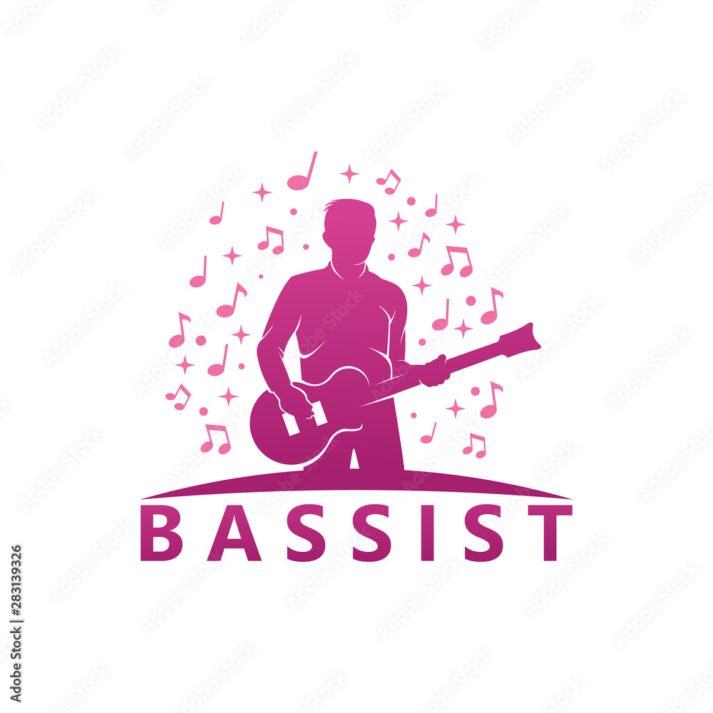 Bassist Logo Template Design Vector, Emblem, Design Concept, Creative Symbol, Icon