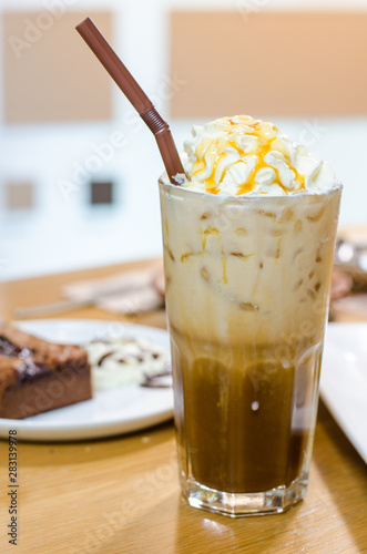 Caramel frappe coffee. Iced coffee. coffee. (In coffee shop) photo