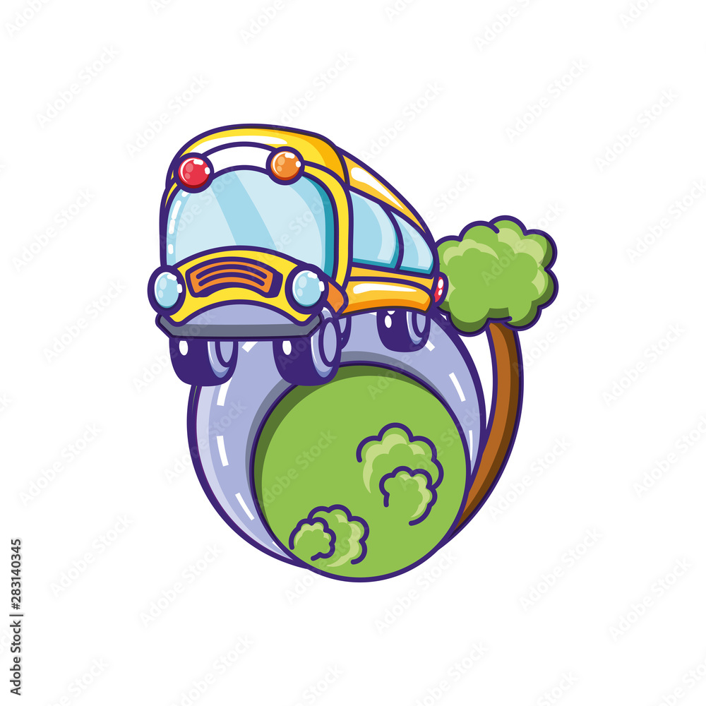 Fototapeta premium bus school transportation with road and tree plant