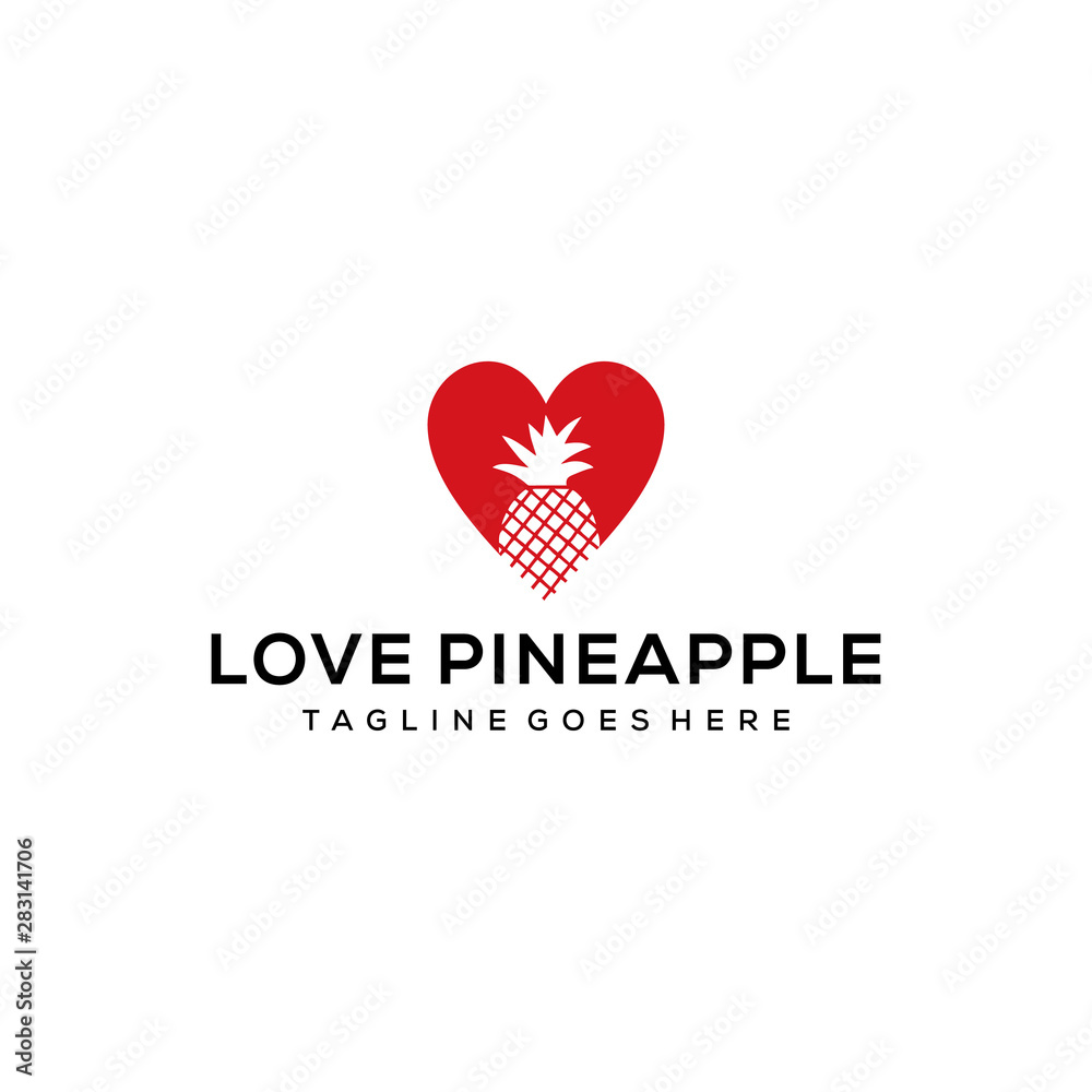 illustration of a heart sign with pineapple fruit logo design