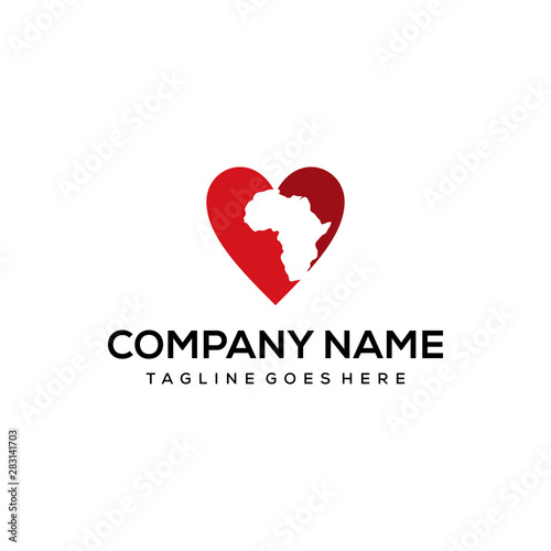 Illustration heart sign with Africa map in there logo design