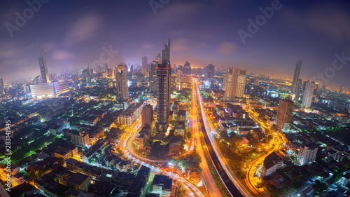 amazing view of taksin bridge night cityscape in bangkok photo