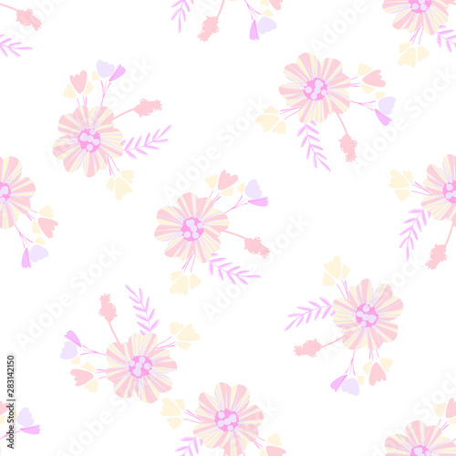 Abstract flowers seamless pattern for fabric design. Vector repeat illustrations. Romantic twig and flora seamless pattern.Botanical wallpaper. Element decorative floral.