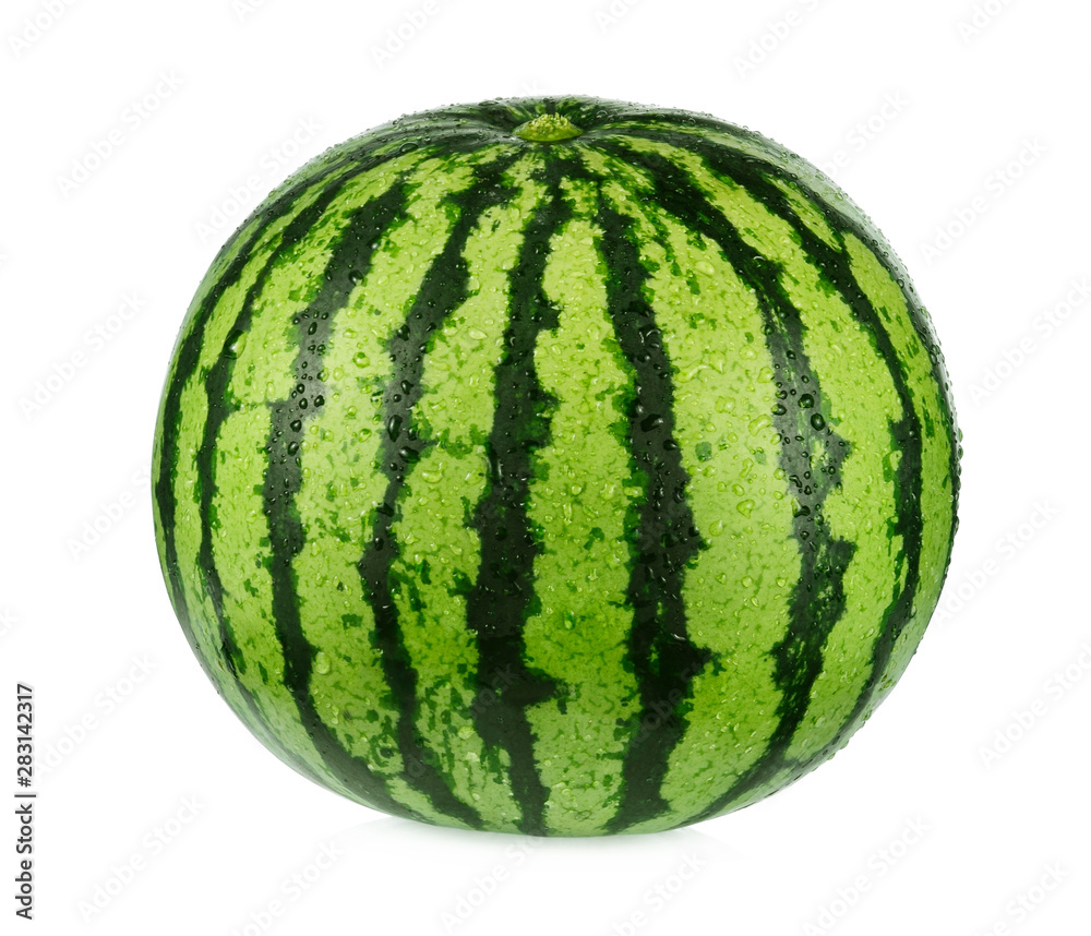 A whole watermelon with water drop isolated on white background. A whole watermelon with water drop isolated on white background.