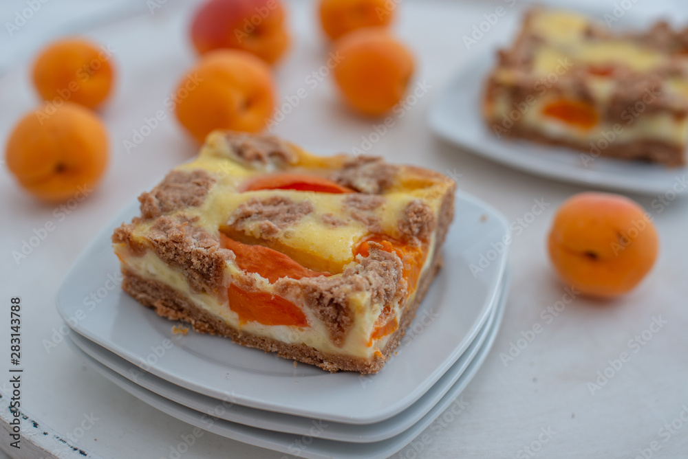 home made chocolate apricot cake with sweet streusel