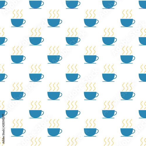 Vector seamless pattern with blue cups of hot tea.