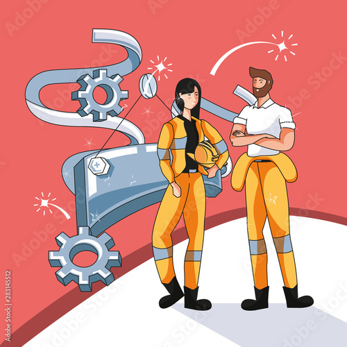 happy labor day label workers construction and decoration