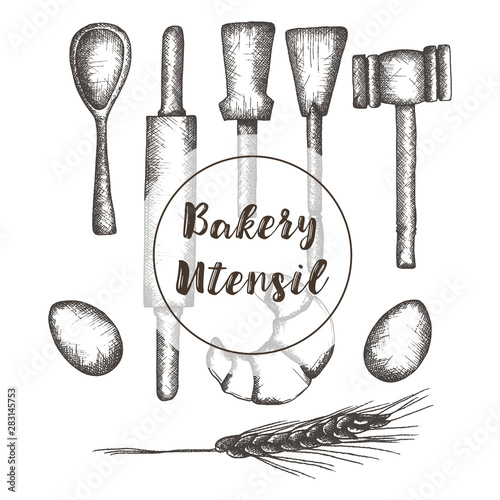 Kitchenware baking skecthed vector items