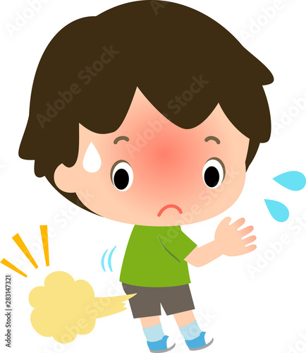おならが出て赤面する男の子