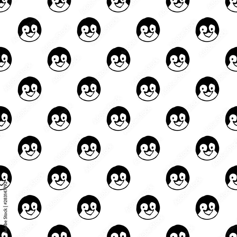 Vector seamless pattern with hand drawn penguin head.