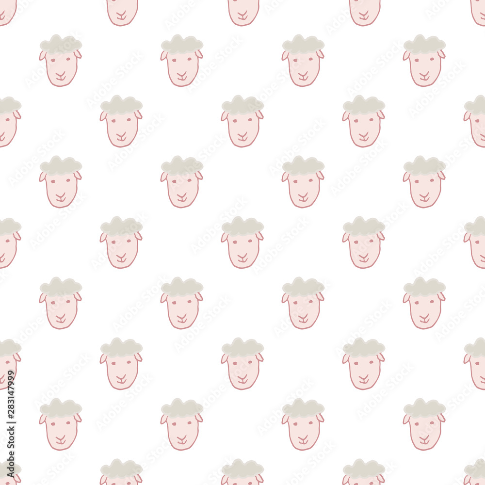 Vector seamless pattern with hand drawn sheep head.