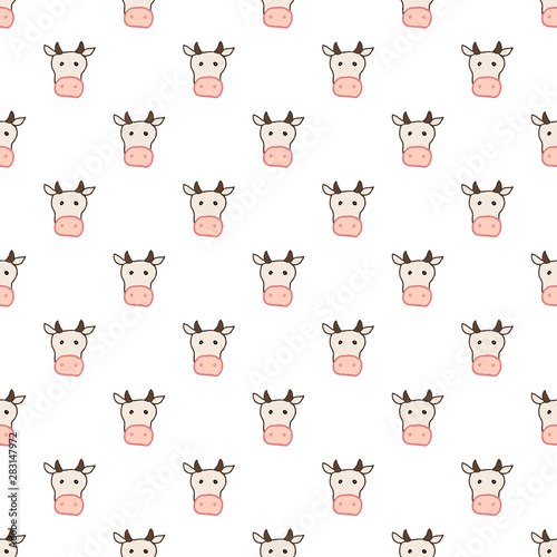 Vector seamless pattern with hand drawn cow head.