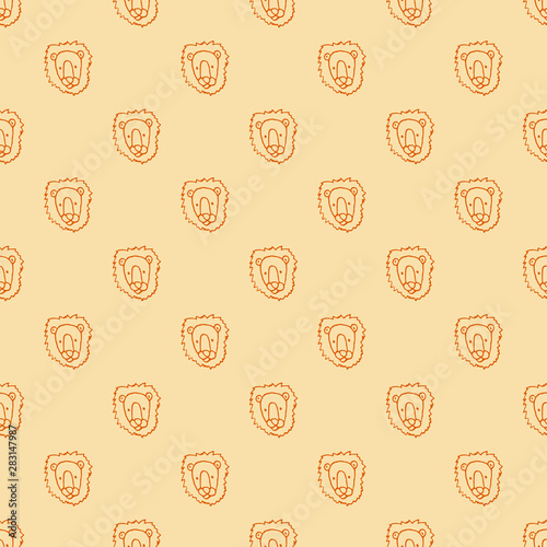Vector seamless pattern with hand drawn lion head.