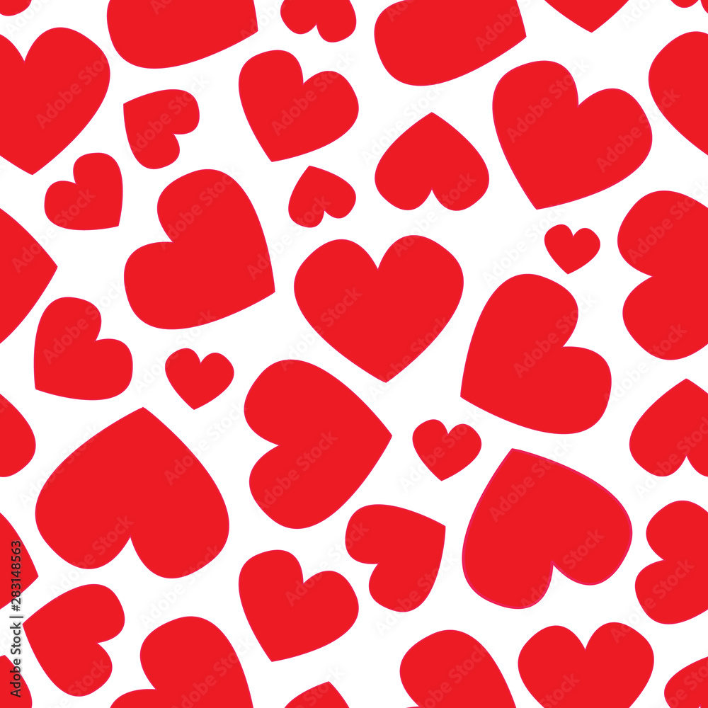 Vector red hearts seamless pattern on white background perfect for paper or fabric.