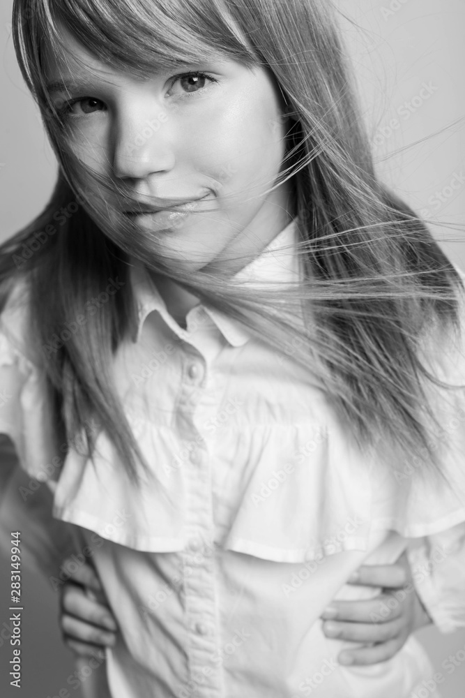 Fashionable teenager girl. Black and white photo. Fashionable teenager girl. Black and white photo.