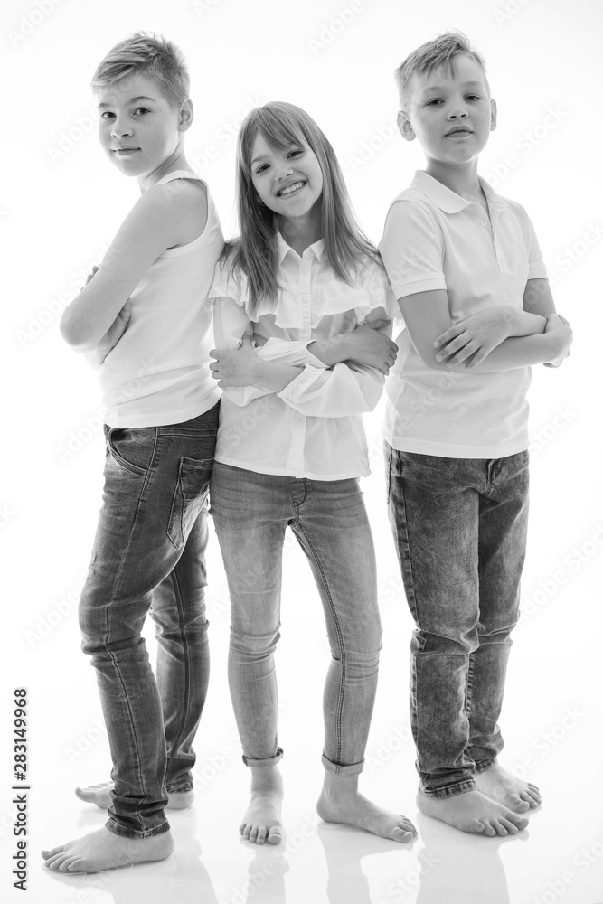 Fototapeta premium Trendy children. Black and white photo. 