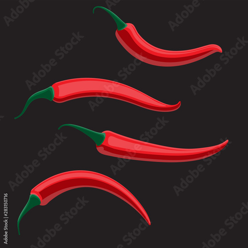 Logo icon with red hot chile peppers on black background. Print design paper cloth banner. Vector illustration