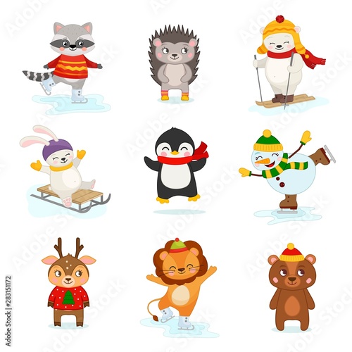 Vector set of cute winter characters. Christmas collection.