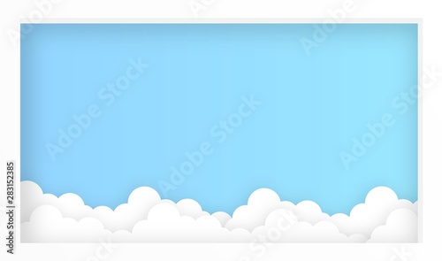 sky with cloud landscape with square frame shape frame background,vector,illustration,paper art style,copy space for text