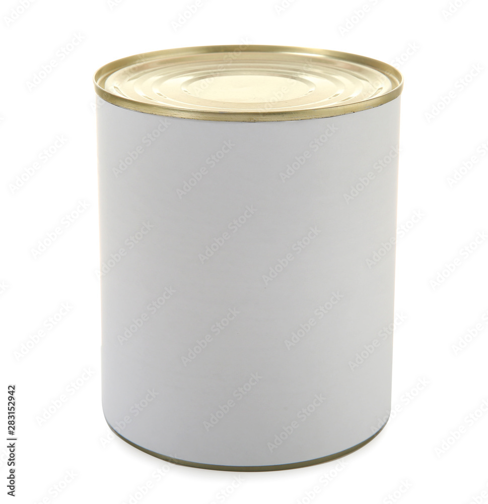 Closed tin can isolated on white, mockup for design Closed tin can isolated on white, mockup for design