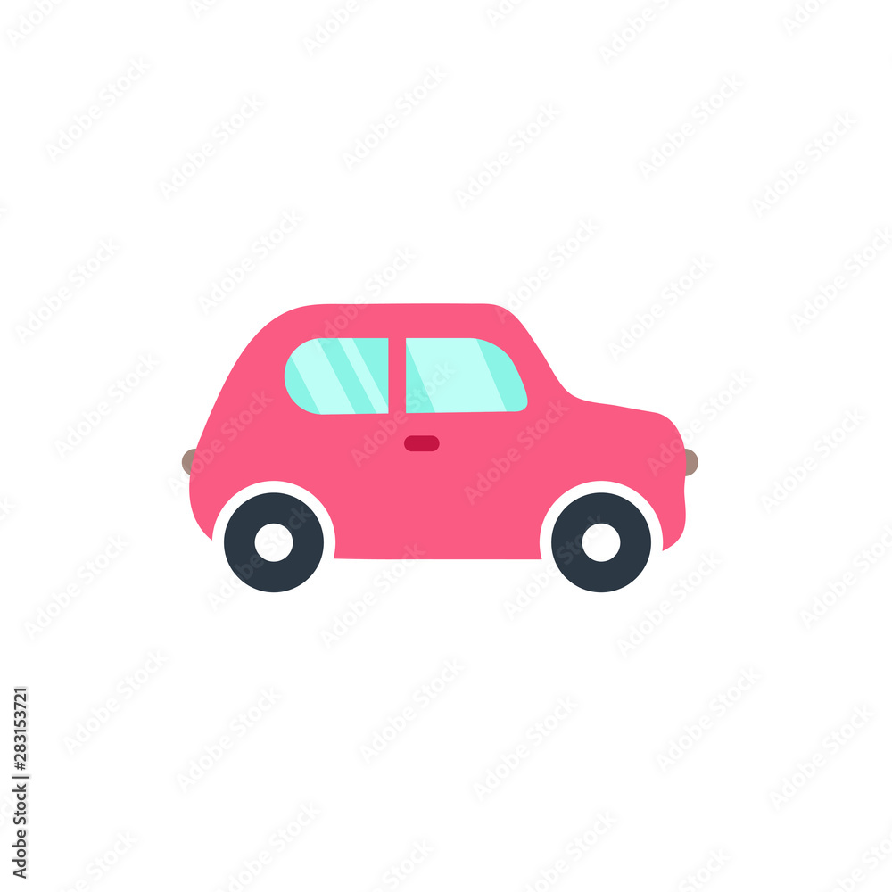 Vector illustration of flat pink cartoon car. Car icon.