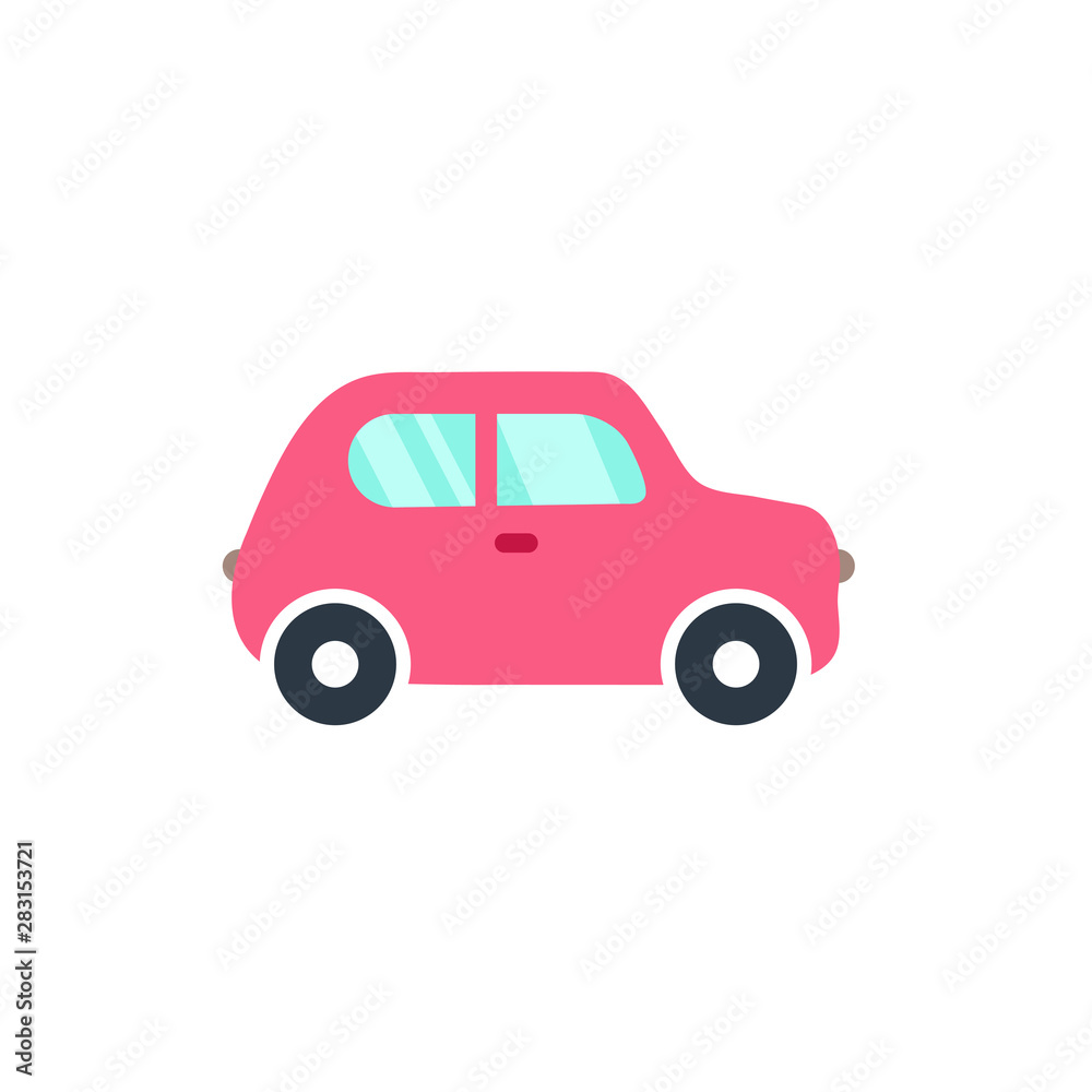 Vector illustration of flat pink cartoon car. Car icon. Vector illustration of flat pink cartoon car. Car icon.
