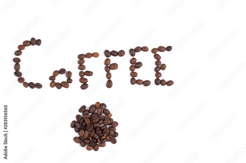 Coffee beans isolated on white background.Coffee time.Copy space Coffee beans isolated on white background.Coffee time.Copy space