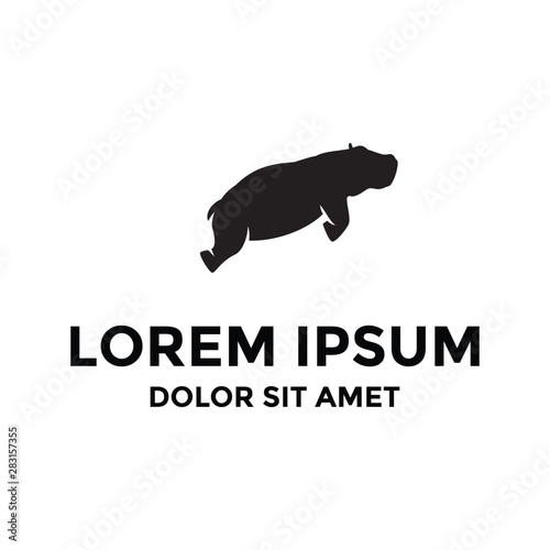 Float big great hippo flat logo design template