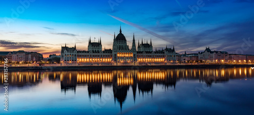 Budapest Parliment Building by Early Morning Blue Hour (panoramic)