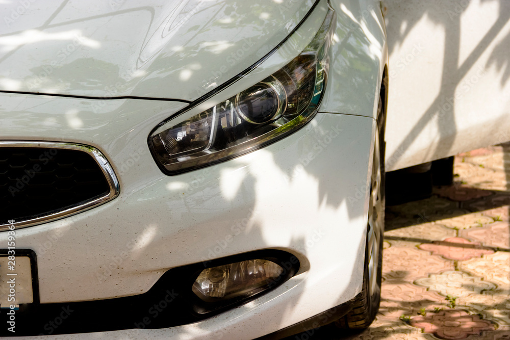 red headlight of a car close -up