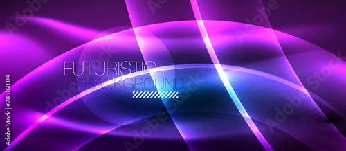 Glowing abstract wave on dark, shiny motion, magic space light. Techno abstract background