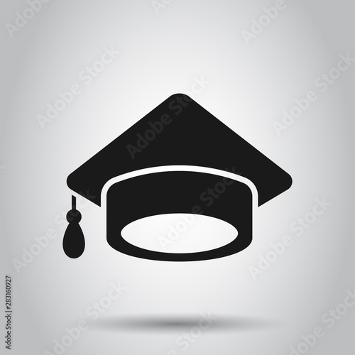 Graduation cap icon in transparent style. Education hat vector illustration on isolated background. University bachelor business concept.