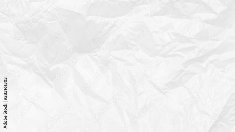 Crumpled white paper sheet seamless texture, copy space, motion graphic