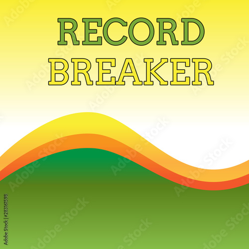 Text sign showing Record Breaker. Business photo showcasing someone or something that beats previous best result Wavy Abstract Design Three Tone Background with Two Curvy Lines in Center photo