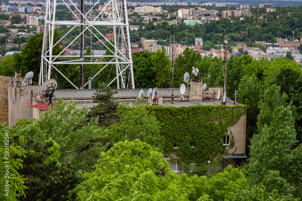 Fototapeta premium Architecture of Lviv. Lviv is the cultural center of Ukraine. Television and town hall in the center. Tourist attractions. .