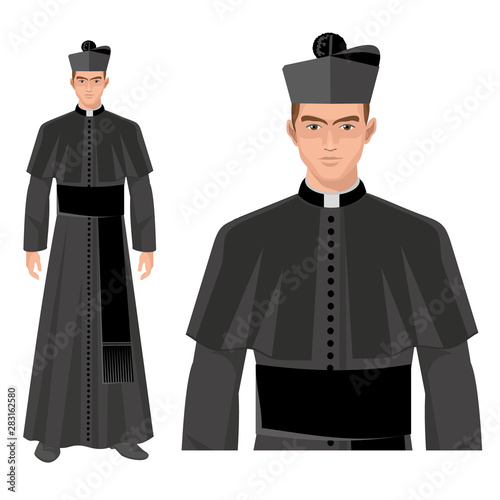 catholic priest in robes, flat illustration