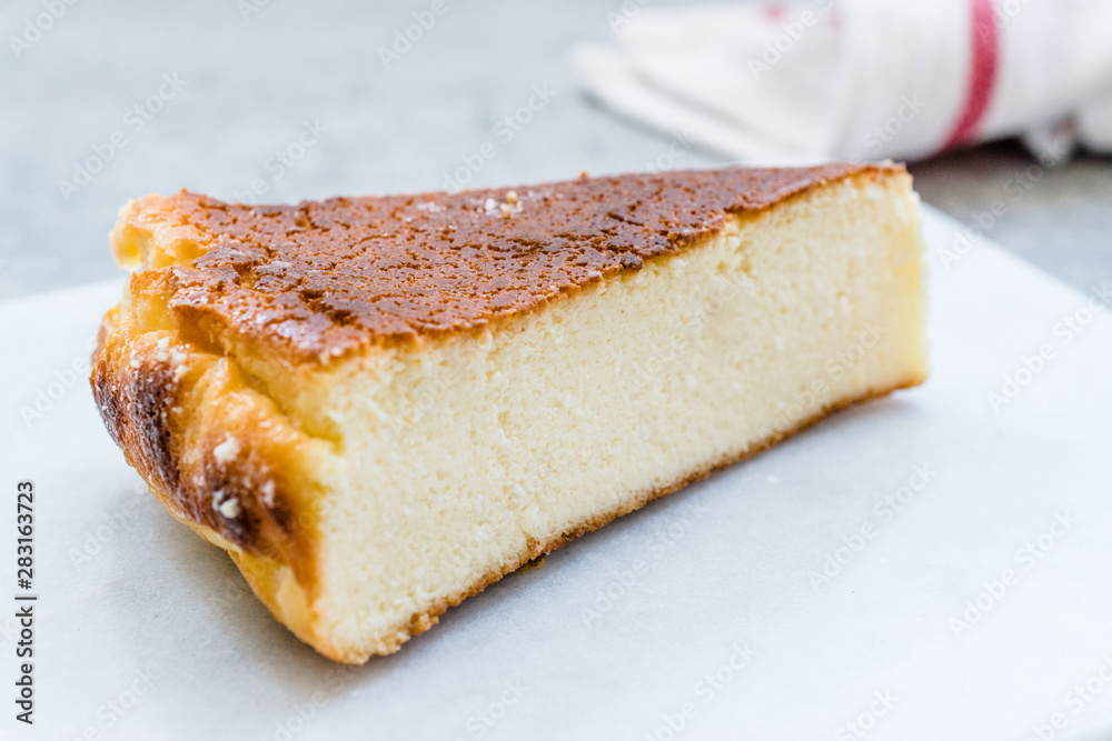 Ricotta Cheesecake Slice Close Up Macro View. Ricotta Cheesecake Slice Close Up Macro View.