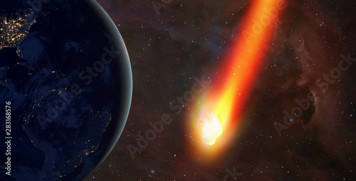 A asteroid (meteor) passing too near to Earth "Elements of this image furnished by NASA"