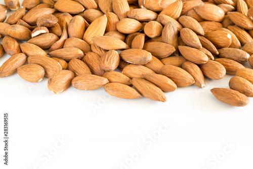 almond nuts on a white background. healthy foods