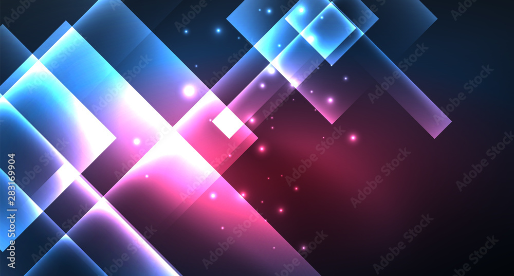 Neon glowing techno square rectangle lines, blue hi-tech futuristic abstract background Neon glowing techno square rectangle lines, blue hi-tech futuristic abstract background