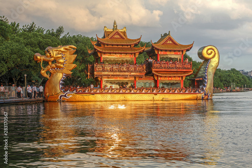 Dragon boat on West Lake, Hangzhou, China photo