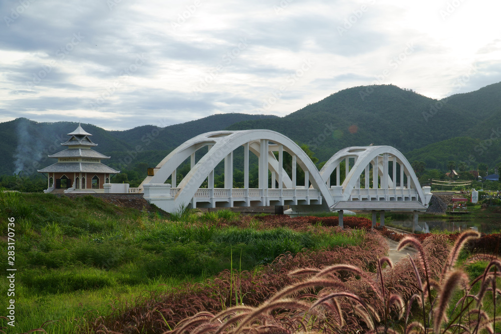 Fototapeta premium image of The Tha Chomphu Railway Bridge or White Bridge