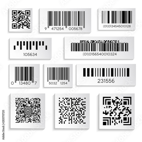 Barcodes or products sticker with cipher or serial number isolated icons