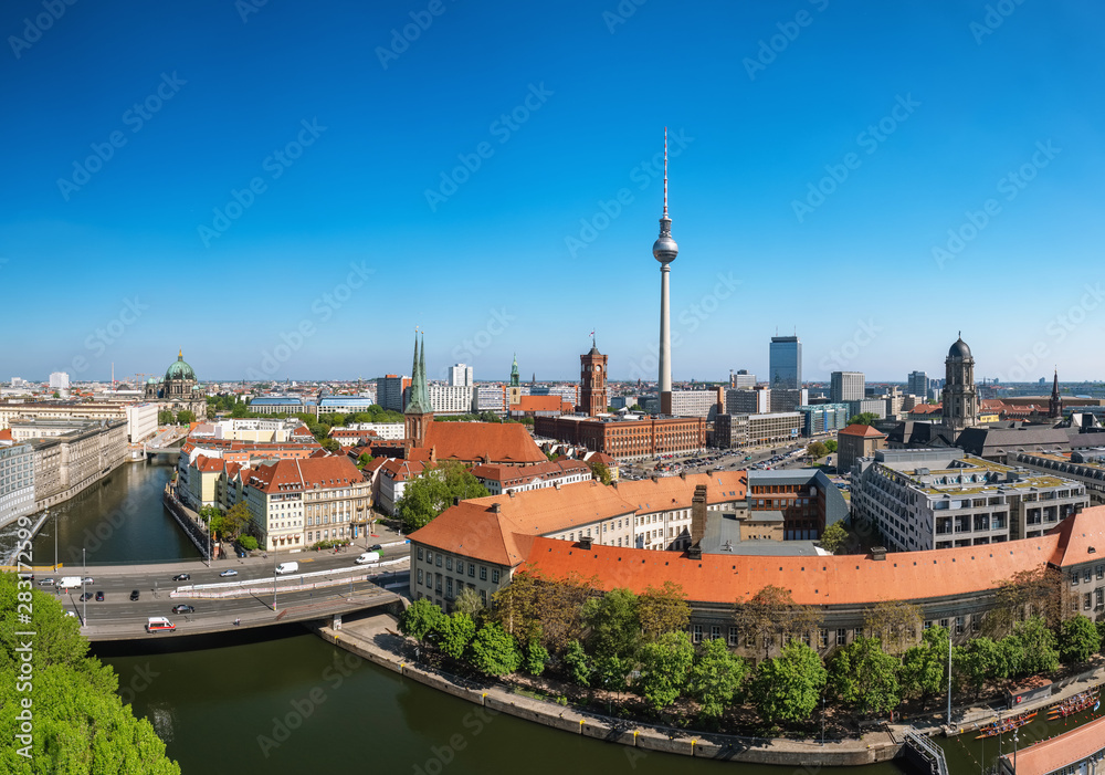 Berlin cityscape with Berlin cathedral and Television tower