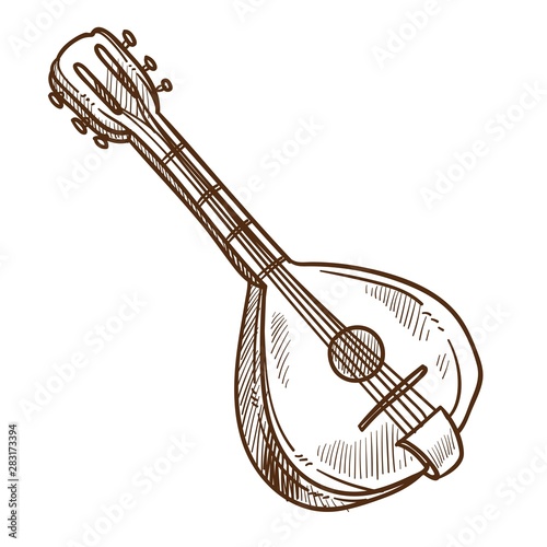 Musical instrument, domra isolated sketch, folk music