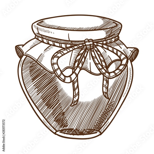 Honey jar isolated sketch, organic food, apiary and apiculture